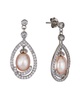BELPEARL Silver 7-8mm Pearl CZ Dangle Earrings