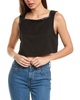 WeWoreWhat Cropped Square Neck Linen-Blend Top