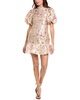 metallic jacquard babydoll mini dress