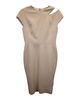 cutout shoulder knee length dress in cream cotton