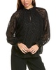 Anne Klein Women's Ls Ruffle Neck Blouse W Bttn and Smocked
