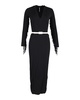 fringed v-neck maxi dress in black silk