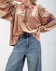 embellished detailed floral velvet top in latte