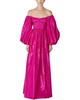 off shoulder balloon sleeve silk gown