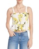 smocked lemon print strappy crop top in white