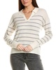 Amicale Cashmere Striped V-Neck Johnny Collar Cashmere Sweater