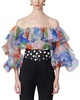 off-shoulder ruffle balloon sleeve silk top
