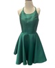 high crew open back mikado mini dress in pine