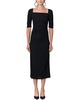 elbow-sleeve square neck ruched midi dress