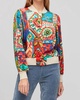 silky knit print bomber jacket in multi