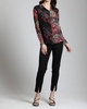 mixed media floral button front shirt in black/multi