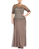 petite beaded illusion long dress