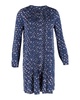 printed pleated long-sleeve dress in navy blue silk