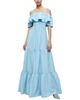 kia off shoulder tiered linen-blend midi dress