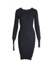 ribbed long sleeve fitted dress in black viscose