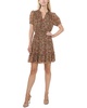 short sleeve tie neck dress with bottom ruffle