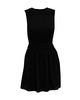 crew-neck sleeveless shirred a-line dress in black silk