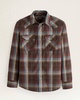 men's long-sleeve bishop cotton shirt in dark brown/blue multi