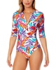 Anne Cole Half Sleeve Front Zip One-Piece