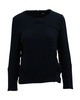 ribbed long sleeve top with pockets in navy blue cotton
