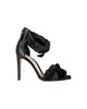 ruffle-embellished sandals in black leather