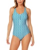 Anne Cole Scoop Neck Zip Front Racerback One-Piece