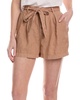 belted pleat front linen short