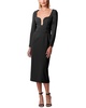 3/4-sleeve u-neck midi dress