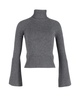 flared sleeve turtleneck sweater in grey cotton
