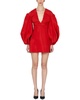 balloon sleeve ruched v-neck silk mini dress