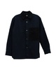 checkered print button down shirt in navy blue wool