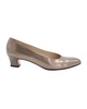 metallic low court heels in bronze leather
