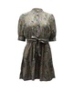 tie front gathered mini dress in floral print cotton