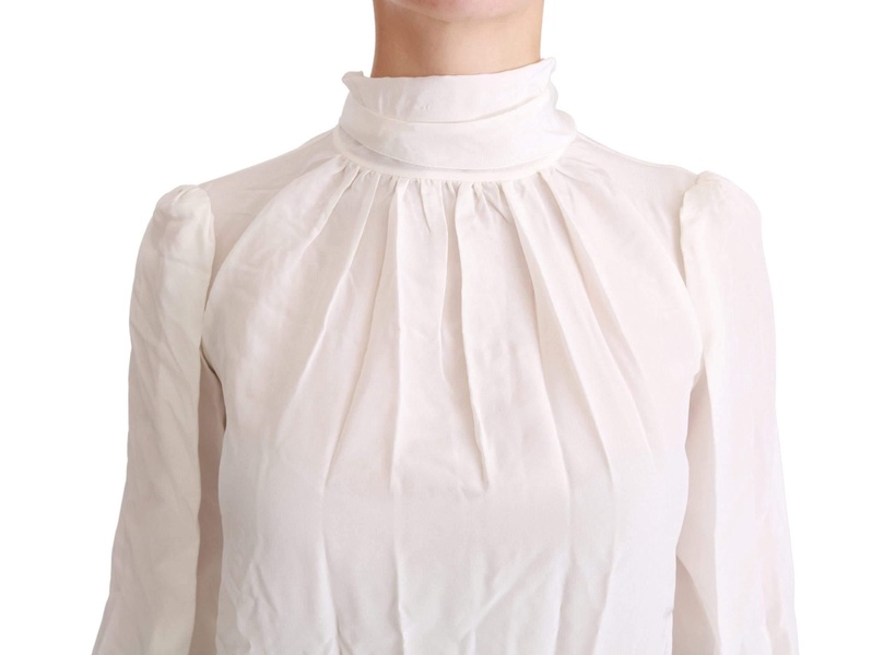 Dolce & Gabbana  White Turtle Neck Blouse Shirt Silk Top