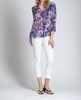 brush stroke ¾ sleeve mandarin collar button up blouse in purple