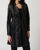 faux leather snake print a-line coat in black