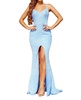 sequined trumpet gown in blue mulit