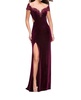 off the shoulder velvet long dress in wine