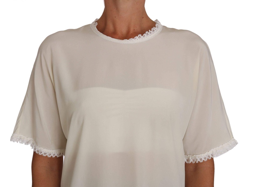 Dolce & Gabbana  White Cream Silk Lace Top Blouse T-Shirt