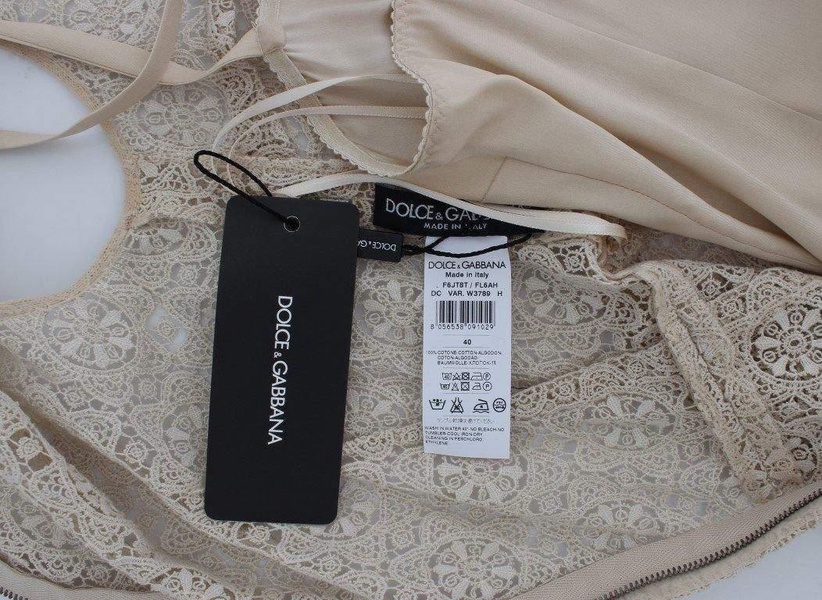 Dolce & Gabbana  Beige Ricamo Cutout Cotton Sheath Dress