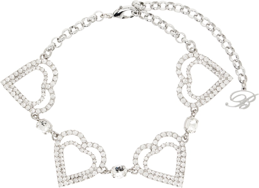 Silver Metal Rhinestone Hearts Choker