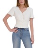BCBGeneration Women's Fitted Short Sleeve Smocked Waist Ruffle Hem Button Front Crop Top