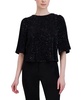 BCBGMAXAZRIA Women's Relaxed Elbow Sleeve Top Crew Neck Pleated Shirt