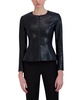 BCBGMAXAZRIA Women's Faux Leather Peplum Jacket Long Sleeve Crew Neck Front Zip Coat