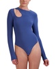 BCBGMAXAZRIA womens Round Neck Long Sleeve Cut Out Bodysuit
