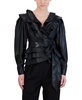 BCBGMAXAZRIA Women's Long Sleeve Faux Leather Wrap Top V Neck Ruffle Tie Waist Blouse