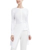 BCBGMAXAZRIA Women's Long Sleeve Fitted Bodycon Side Tie Asymmetrical Hem Top