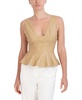 BCBGMAXAZRIA Women's Sleeveless Faux Leather Peplum Top Sweetheart Neck Exposed Zipper Shirt