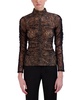 BCBGMAXAZRIA Women's Fitted Long Sleeve Top Turtleneck Ruched Bodice Button Shirt