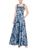 Women's Floral Jacquard Square-Neck Belted Gown